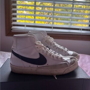 Nike White and Navy High-Top Sneakers